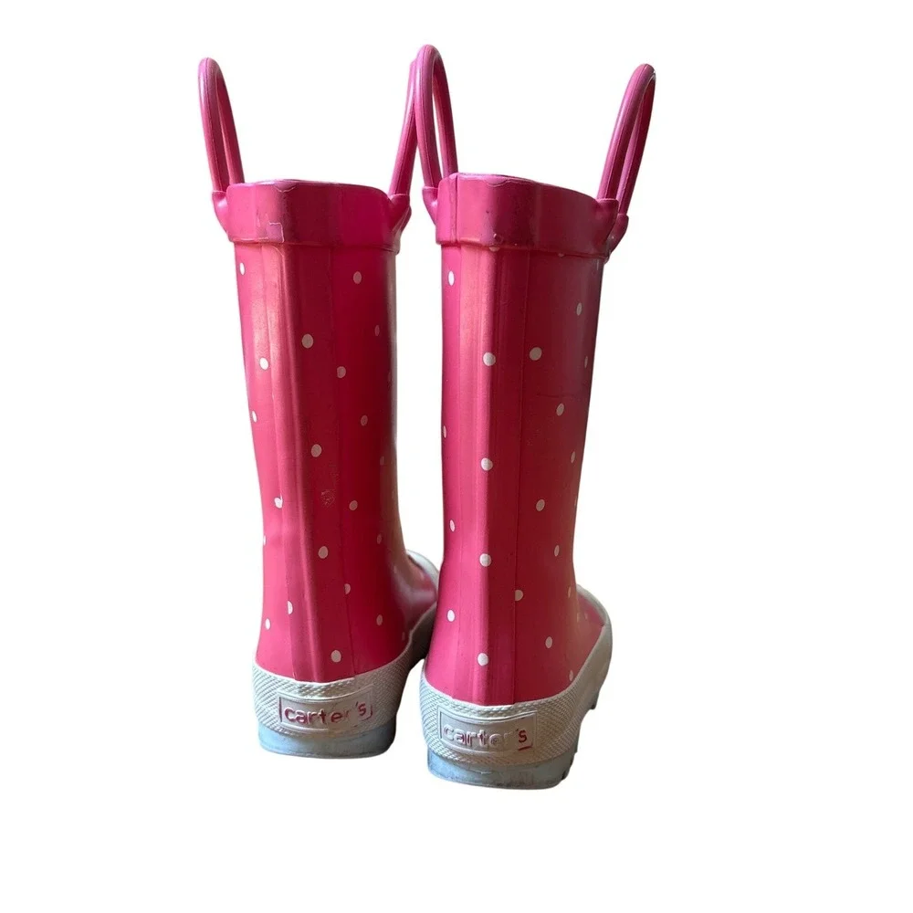 Carter's Rain Boots Kids Pink Unicorn Polka Dot Pull On SIZE 5M